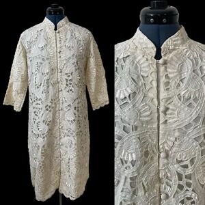 VTG NWT Daisys Creations Ivory Lace Eyelet Midi Dress Jacket Dainty Wedding 10